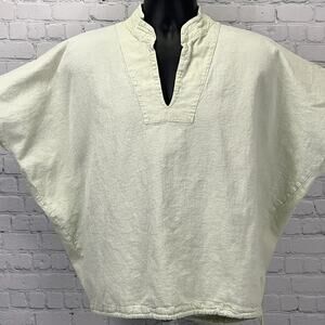 Drawstrings of Malibu Poncho Top Womens OSFM Green V‑Neck Made in USA Cotton